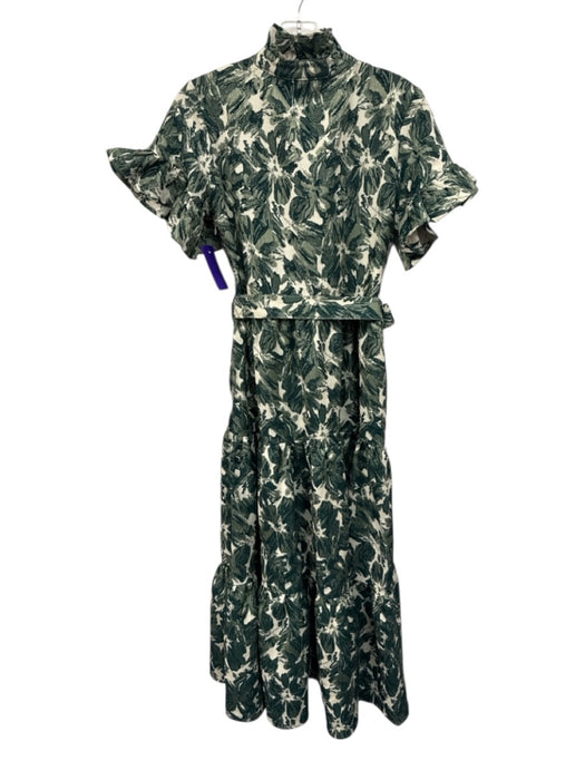 Abbey Glass Size S Cream White & Green Polyester Blend Floral Brocade Dress Cream White & Green / S