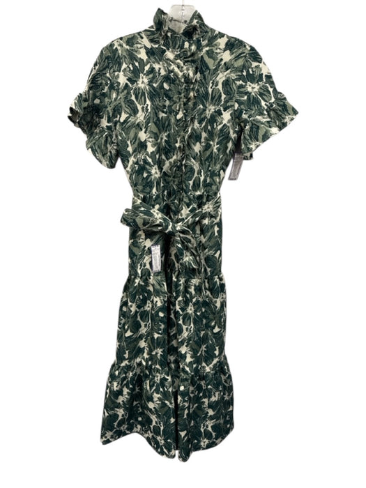 Abbey Glass Size S Cream White & Green Polyester Blend Floral Brocade Dress Cream White & Green / S