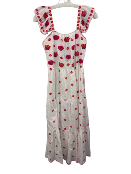 Nimo with Love Size XS White & Pink Cotton Floral Embroidered Sleeveless Dress White & Pink / XS