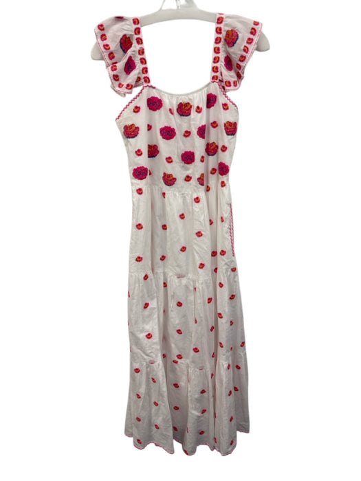 Nimo with Love Size XS White & Pink Cotton Floral Embroidered Sleeveless Dress White & Pink / XS