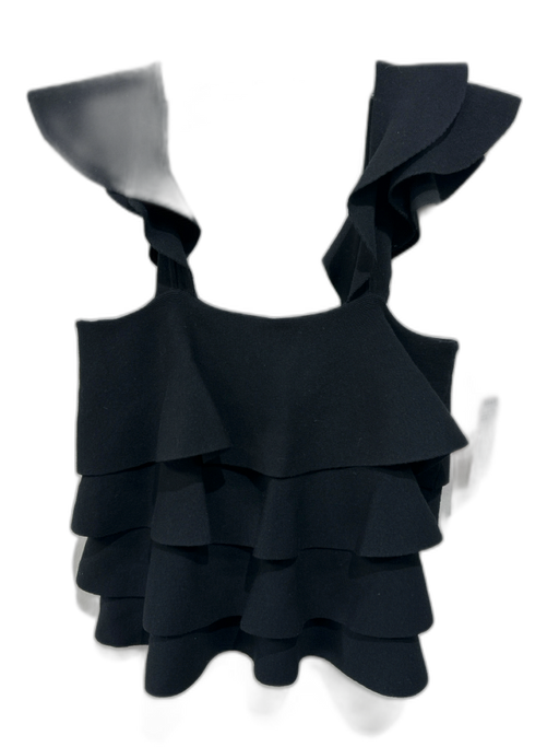 Marie Oliver Size XXS Black Viscose Blend Sleeveless Ruffle Shoulder Detail Top Black / XXS