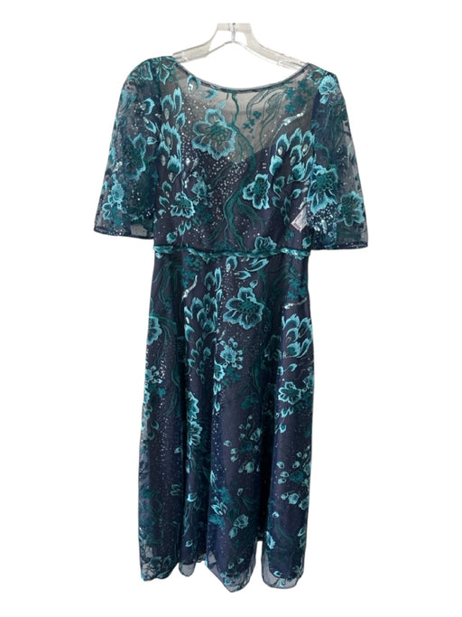 Marchesa Notte Size 8 Navy & Turquiose Lace Embroidered Flowers Gown Navy & Turquiose / 8