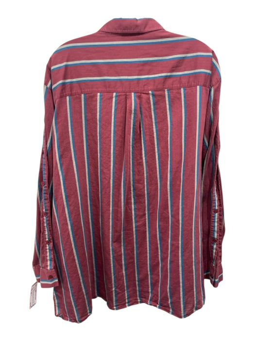 Lafayette 148 Size XXL Red, Beige & Blue Cotton & Silk Long Sleeve Striped Top Red, Beige & Blue / XXL