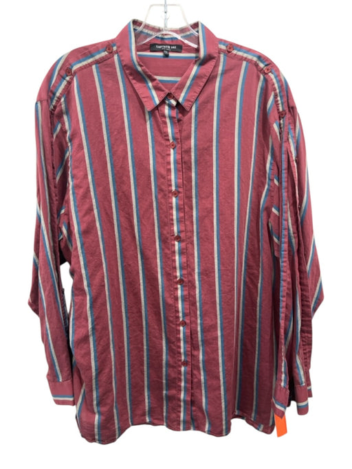 Lafayette 148 Size XXL Red, Beige & Blue Cotton & Silk Long Sleeve Striped Top Red, Beige & Blue / XXL