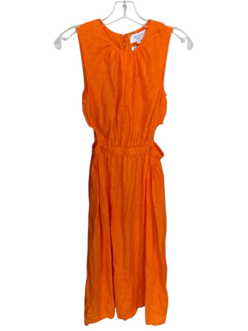 Olivia by Livro Size S Bright Orange Linen Sleeveless Cut Out Midi Dress Bright Orange / S
