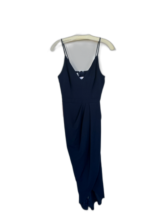 BHLDN Size 8 Navy Polyester Spaghetti Strap Back Zip Pleated slit Gown Navy / 8