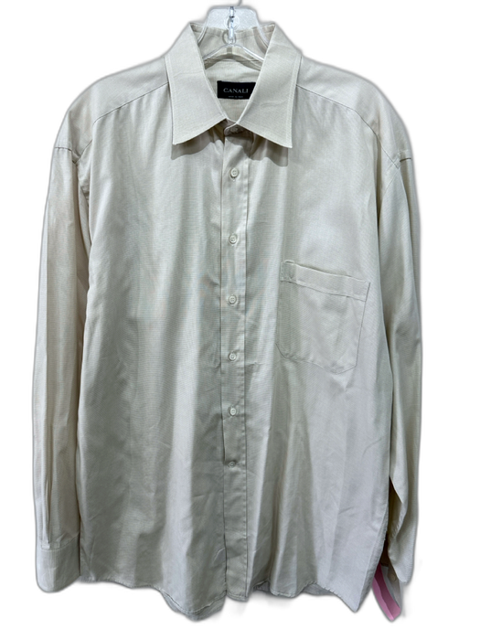 Canali Size 16.5 Beige Cotton Button Down Men's Long Sleeve Shirt Beige / 16.5