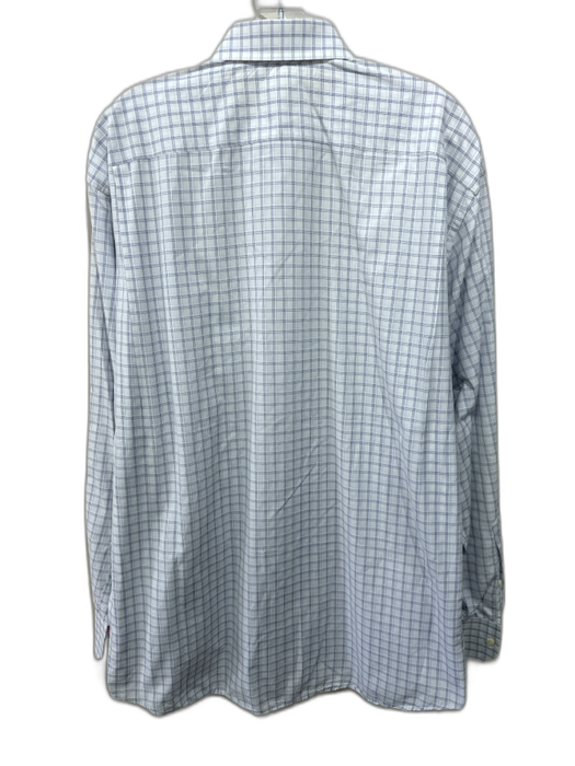Canali Size 16.5 White & Blue Cotton Plaid Button Down Men's Long Sleeve Shirt White & Blue / 16.5