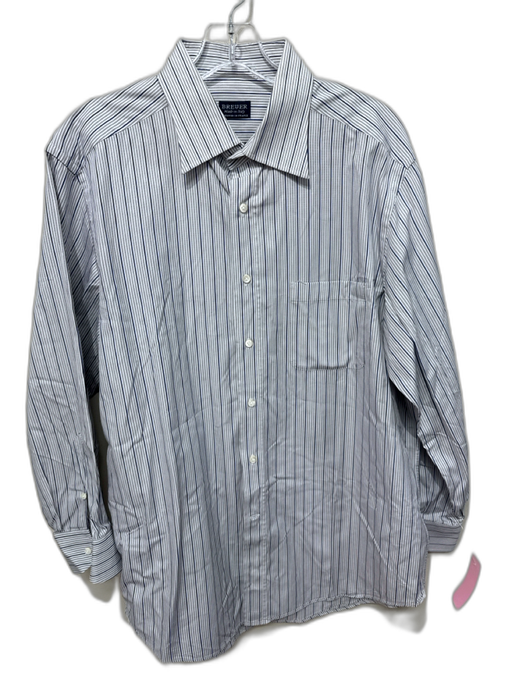 Breuer Size 17 Gray & Blue Cotton Striped Button up Men's Long Sleeve Shirt Gray & Blue / 17