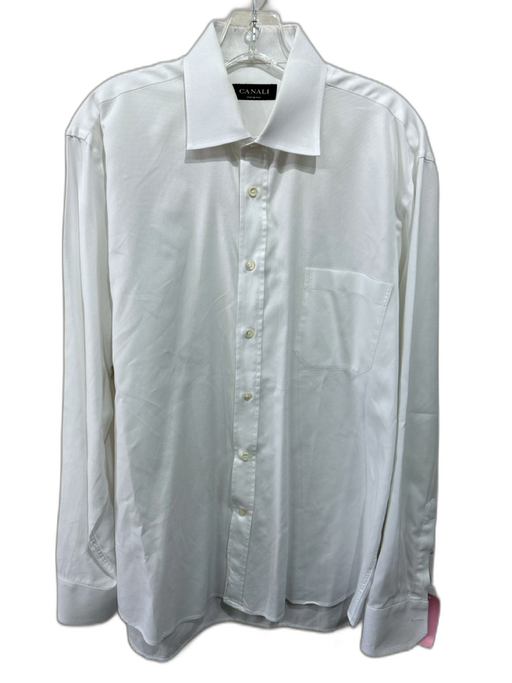 Canali Size 17 White Cotton Button Down Men's Long Sleeve Shirt White / 17