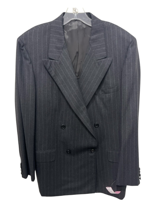 Oxxford Clothes Black & Gray Stripe Double Breasted Men's Suit Black & Gray / Est L