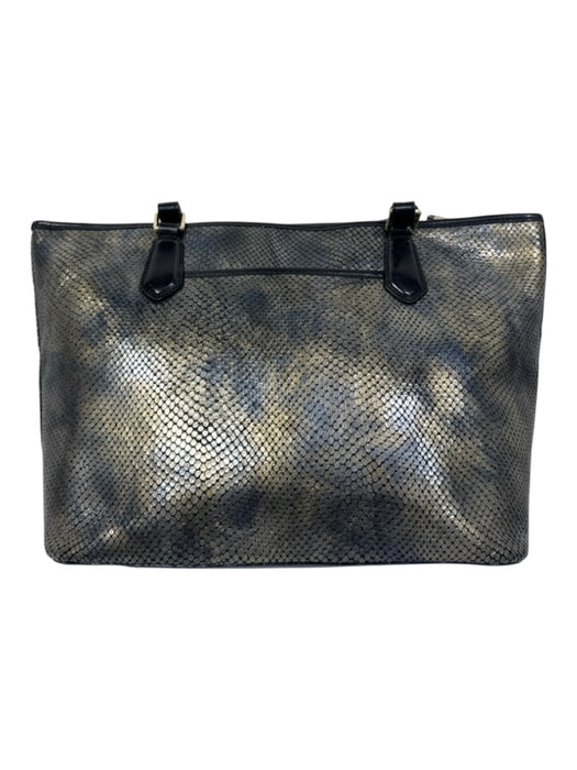 Brahmin Black & Gold Leather Snake Embossed Metallic Top Handle Zip Close Bag Black & Gold