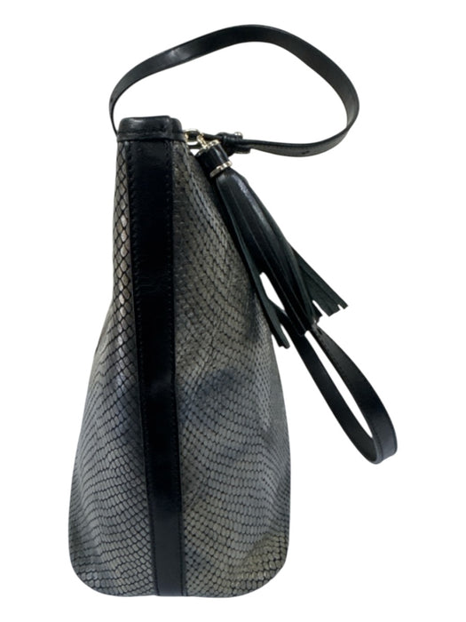 Brahmin Black & Gold Leather Snake Embossed Metallic Top Handle Zip Close Bag Black & Gold