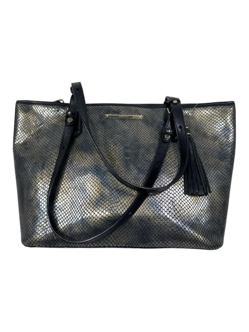 Brahmin Black & Gold Leather Snake Embossed Metallic Top Handle Zip Close Bag Black & Gold