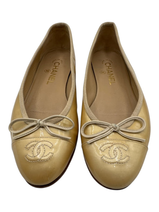 Chanel Shoe Size 36.5 Yellow Gold Leather Upper Patent Bow Detail Pump Flats Yellow Gold / 36.5