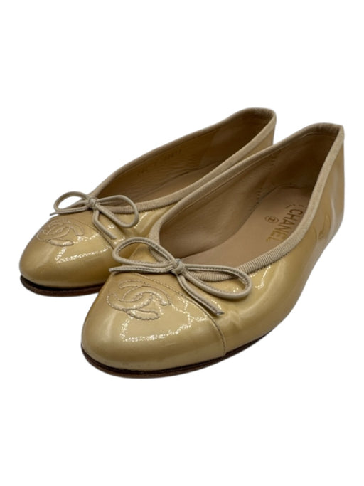 Chanel Shoe Size 36.5 Yellow Gold Leather Upper Patent Bow Detail Pump Flats Yellow Gold / 36.5