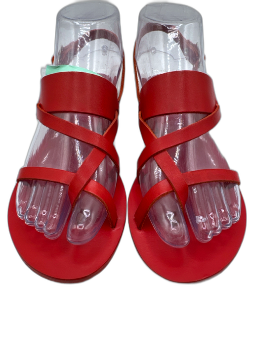 Ancient Greek Sandals Shoe Size 36 Red Leather Upper Criss Cross Strappy Sandals Red / 36
