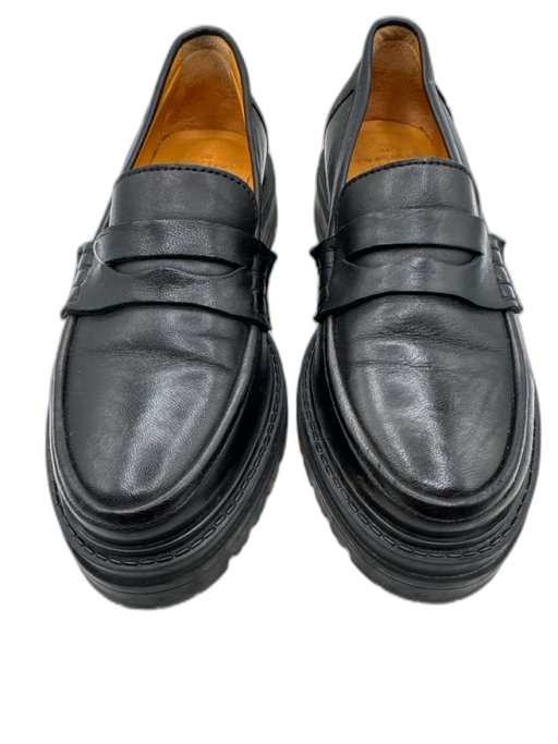 Souliers Sezane Shoe Size 35 Black Leather Upper Platform Penny Slip On Loafers Black / 35