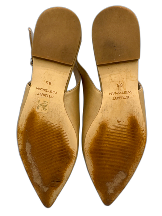Stuart Weitzman Shoe Size 6.5 Beige Leather Upper Pointed Toe Ankle Buckle Flats Beige / 6.5