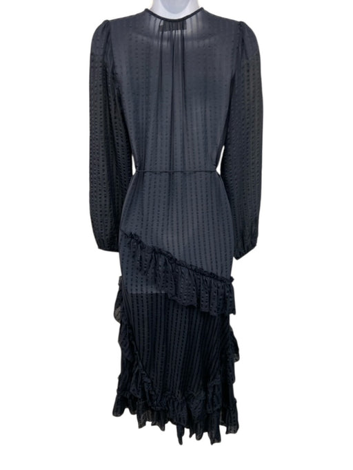 Zimmermann Size 0 Navy Blue Silk Blend Long Sleeve Seersucker Ruffles Maxi Dress Navy Blue / 0
