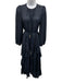 Zimmermann Size 0 Navy Blue Silk Blend Long Sleeve Seersucker Ruffles Maxi Dress Navy Blue / 0