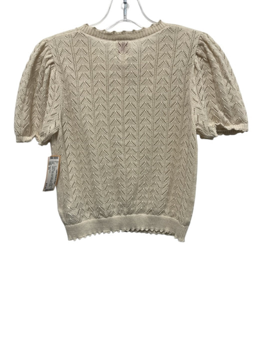 Gap x Doen Size XS Cream Beige Linen Blend Short Puff Sleeve Open Knit Sweater Cream Beige / XS