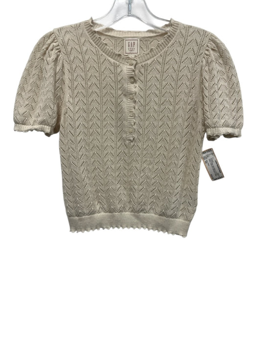 Gap x Doen Size XS Cream Beige Linen Blend Short Puff Sleeve Open Knit Sweater Cream Beige / XS