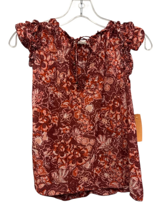 Ulla Johnson Size 0 Red, Pink, Orange Cotton Blend Ruffle Cap Sleeve Floral Top Red, Pink, Orange / 0