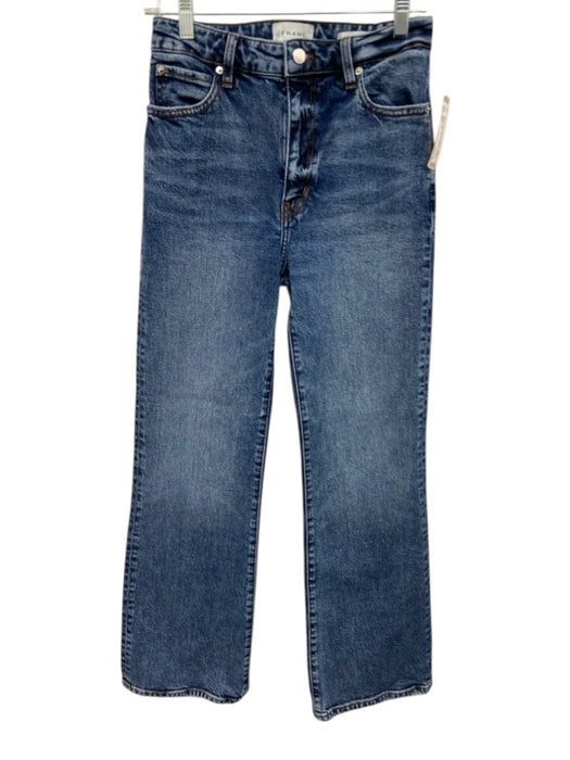 Frame Size 27 Medium Wash Cotton Denim High Rise Whiskering Straight Leg Jeans Medium Wash / 27