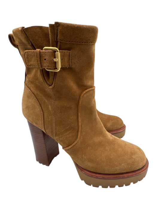 Veronica Beard Shoe Size 6 Brown Suede Upper Round Toe Buckle Platform Booties Brown / 6