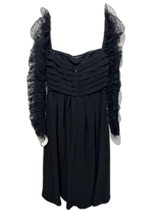 Self-Portrait Size 2 Black Polyester Sheer Sleeves Polka Dot Pleated Dress Black / 2