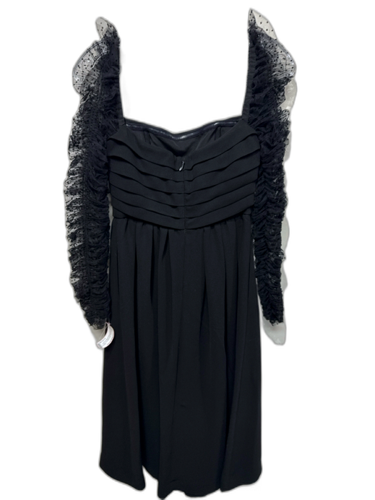 Self-Portrait Size 2 Black Polyester Sheer Sleeves Polka Dot Pleated Dress Black / 2