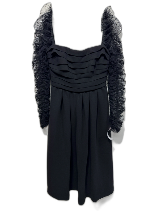 Self-Portrait Size 2 Black Polyester Sheer Sleeves Polka Dot Pleated Dress Black / 2