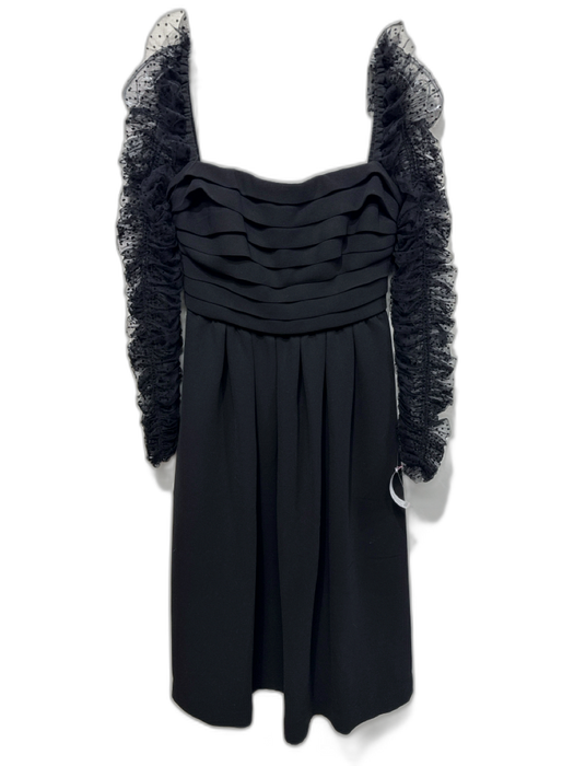 Self-Portrait Size 2 Black Polyester Sheer Sleeves Polka Dot Pleated Dress Black / 2