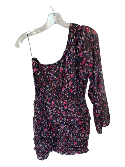 Aqua Size M Black & Purple Polyester One Shoulder Abstract Metallic Thread Dress Black & Purple / M