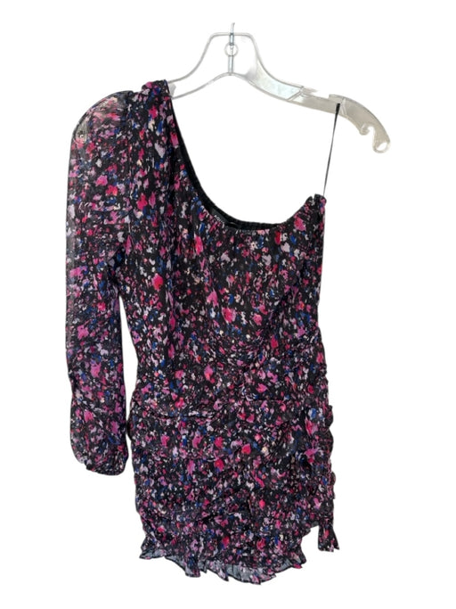 Aqua Size M Black & Purple Polyester One Shoulder Abstract Metallic Thread Dress Black & Purple / M