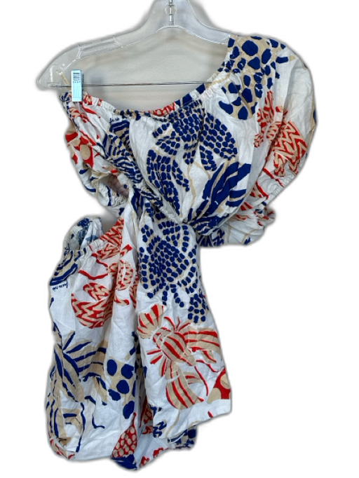 Farm Rio Size S Orange & navy Linen Blend One Shoulder Lobster Dress Orange & navy / S