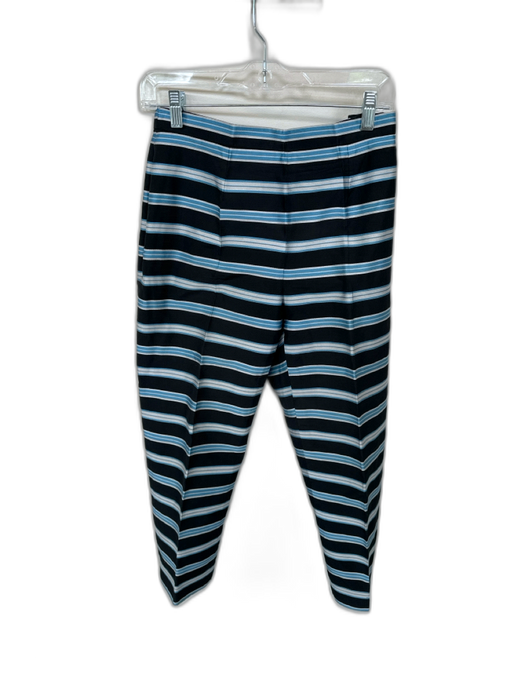 Celine Size 38 Black & Blue Silk Side Zip Striped Pants Black & Blue / 38