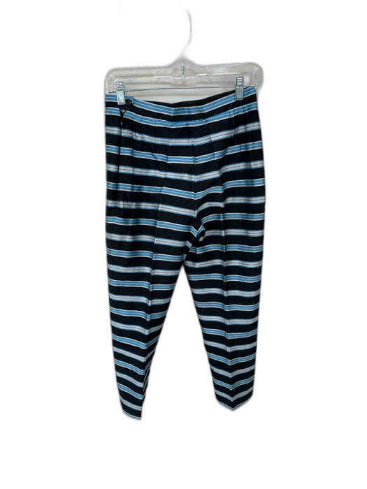 Celine Size 38 Black & Blue Silk Side Zip Striped Pants Black & Blue / 38