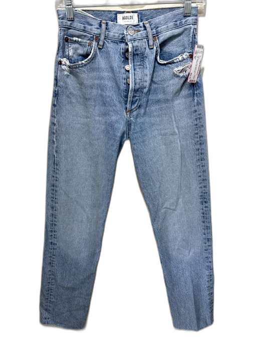 Agolde Size 24 Light Wash Cotton Blend Denim Frayed Hem Straight Leg Jeans Light Wash / 24