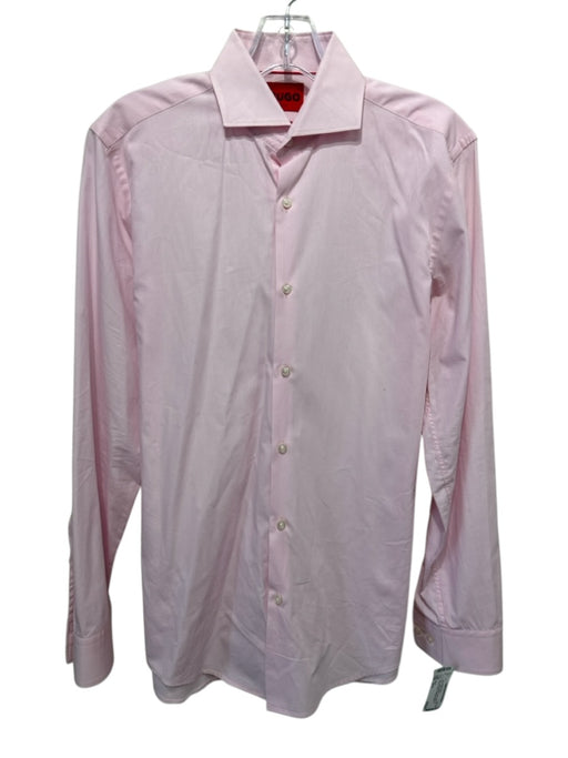 Boss Size 14.5 Pink Cotton Blend Solid Button Up Spread Collar Long Sleeve Shirt Pink / 14.5