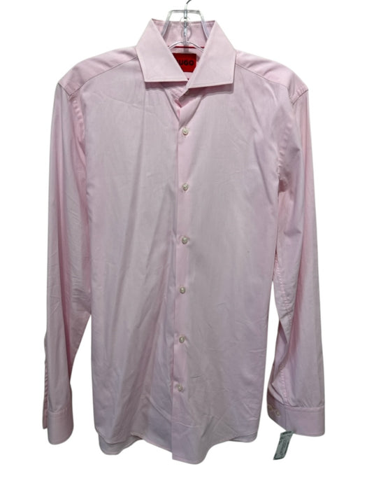 Boss Size 14.5 Pink Cotton Blend Solid Button Up Spread Collar Long Sleeve Shirt Pink / 14.5