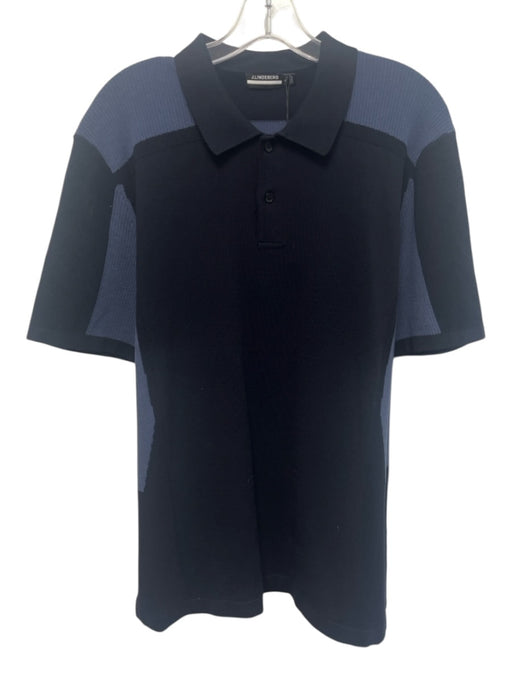 J Lindeberg NWT Size L Navy & Light Blue Cotton Blend Knit Polo Short Sleeve Navy & Light Blue / L