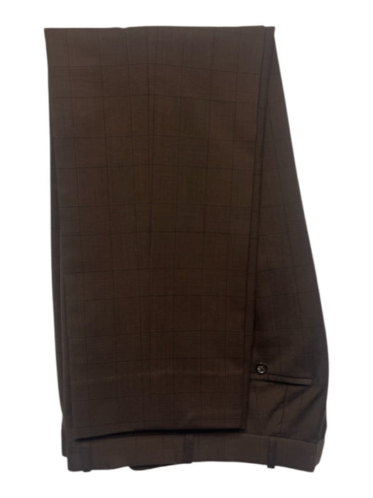 Saks Fifth Ave Brown Plaid 2 Button Men's Suit Brown / Est L