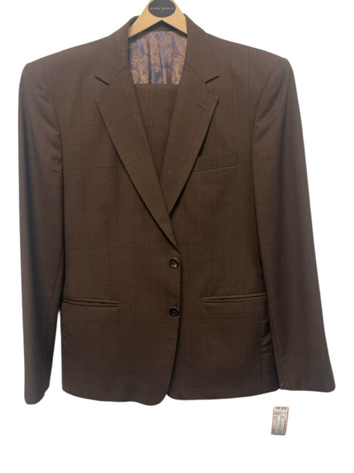Saks Fifth Ave Brown Plaid 2 Button Men's Suit Brown / Est L