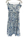 Rachel Zoe Size 14 White & Navy Cotton Strapless Botanical Back Zip Belted Dress White & Navy / 14