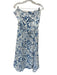 Rachel Zoe Size 14 White & Navy Cotton Strapless Botanical Back Zip Belted Dress White & Navy / 14
