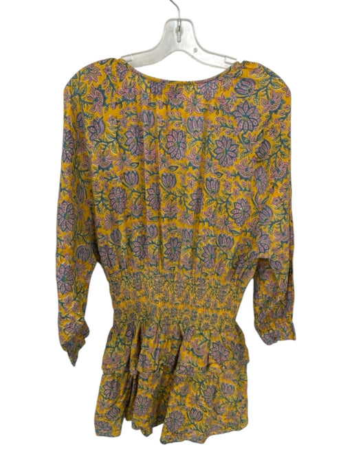 Cleobella Size L Yellow & Pink Cotton Long Balloon Sleeve Botanical Dress Yellow & Pink / L