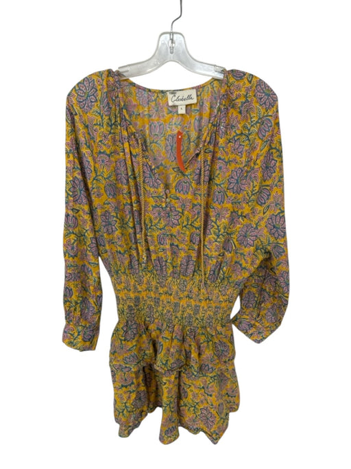 Cleobella Size L Yellow & Pink Cotton Long Balloon Sleeve Botanical Dress Yellow & Pink / L