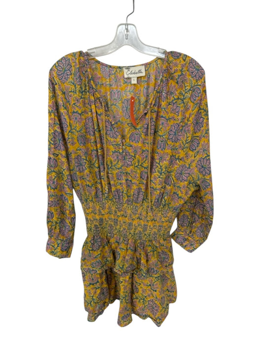 Cleobella Size L Yellow & Pink Cotton Long Balloon Sleeve Botanical Dress Yellow & Pink / L
